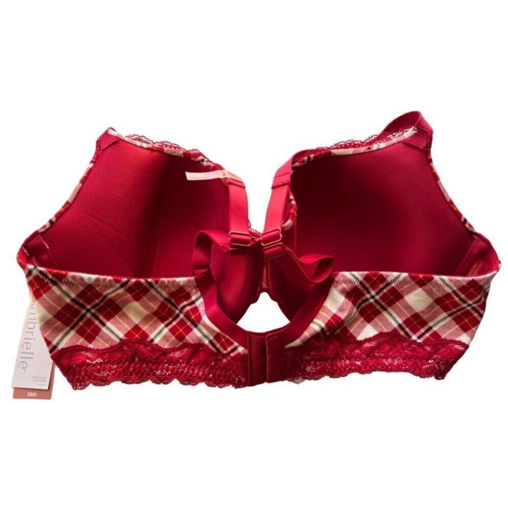 Ambrielle Organic Cotton Demi Classic Racerback Red Plaid Bra Size 38D - Picture 2 of 11